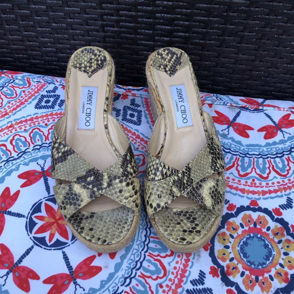 Jimmy Choo Snakeskin Espadrille Wedge Sandals Sz39